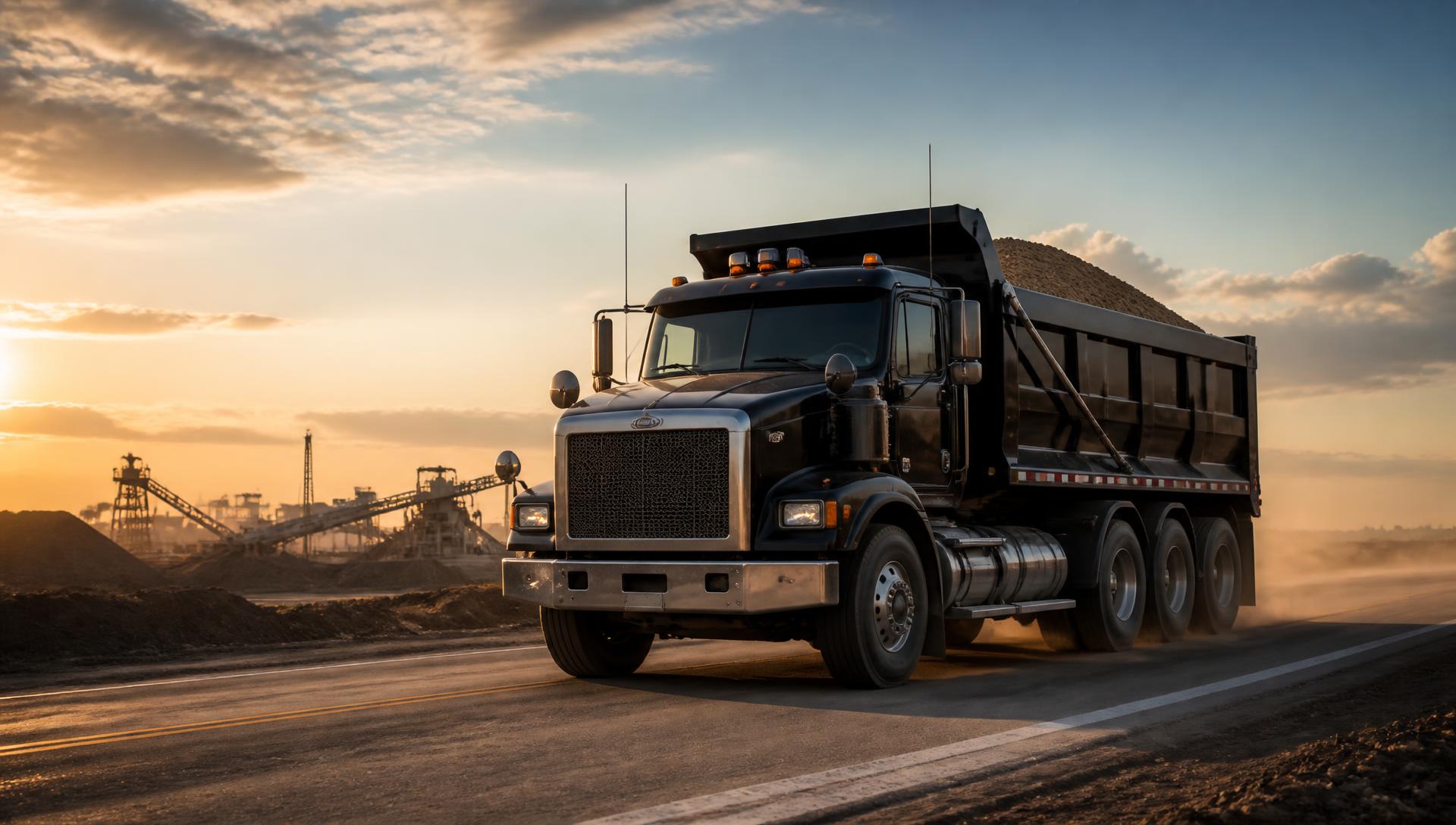 Heavy-duty dump truck hauling aggregate on a Texas highway